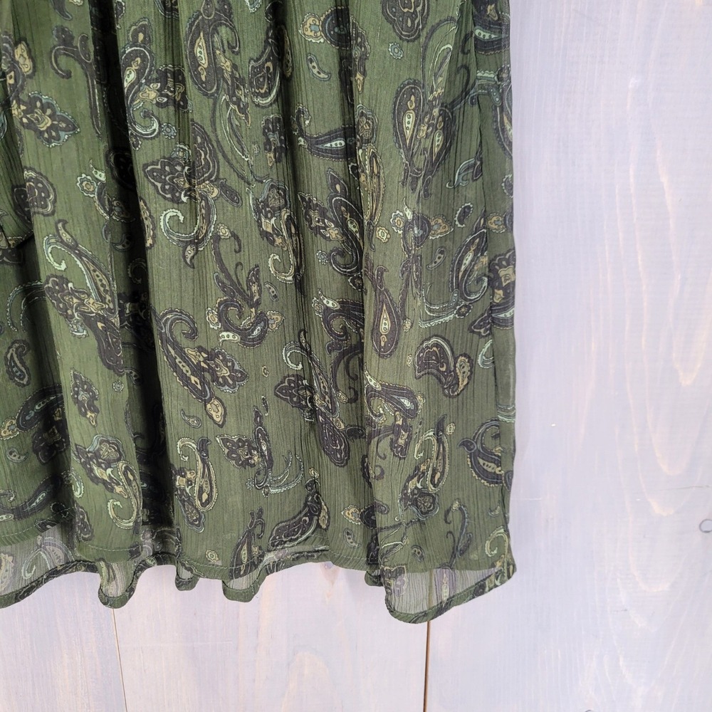 Jacob Paisley Sheer Babydoll Blouse Women Medium Green Short Sleeve Pleated - Picture 6 of 8